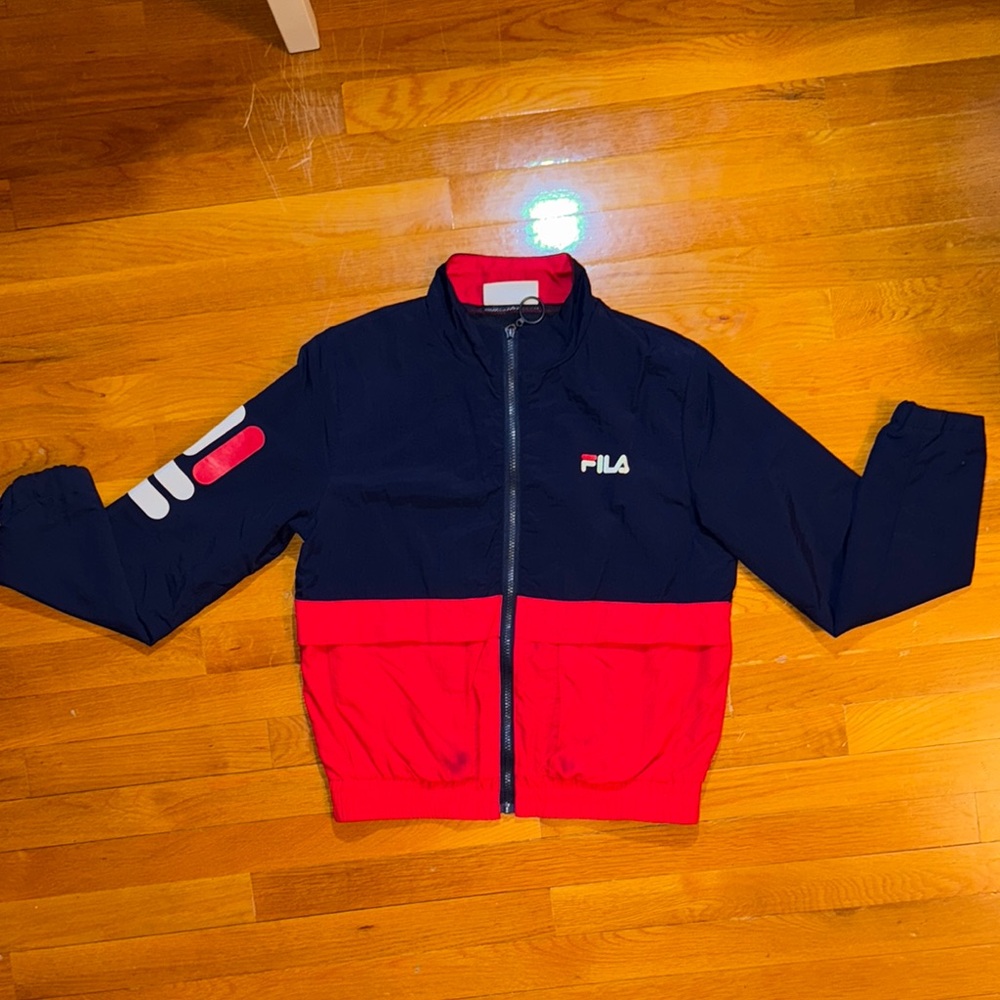 Vintage Fila Blue and Red Jacket with Classic Color-Blocking size S